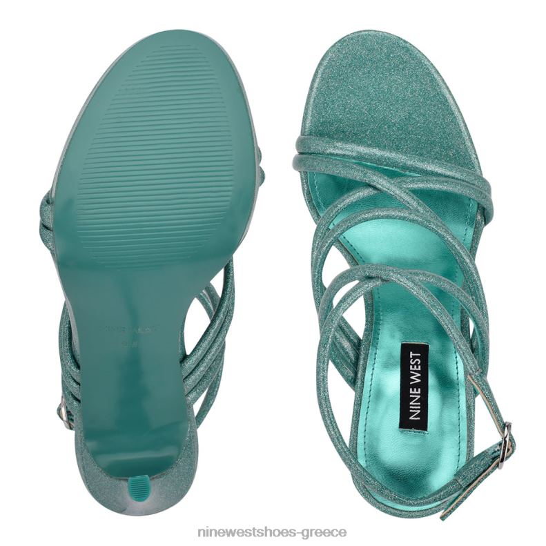 Nine West lexy πέδιλα με τακούνι με λουράκι 2JJ4N542 μπλε γκλίτερ