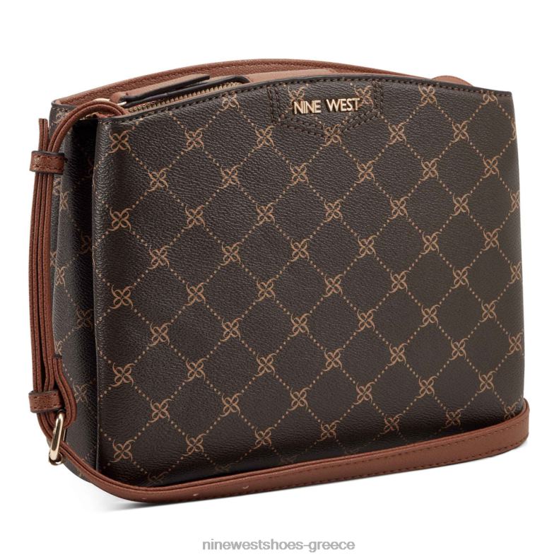 Nine West jorie μίνι τζετ σετ χιαστί 2JJ4N2648 καφέ λογότυπο/μαύρισμα