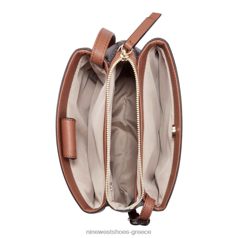 Nine West jorie μίνι τζετ σετ χιαστί 2JJ4N2648 καφέ λογότυπο/μαύρισμα