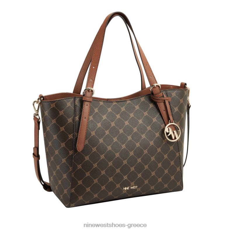 Nine West Kylee medium trap tote 2JJ4N2698 καφέ λογότυπο/μαύρισμα