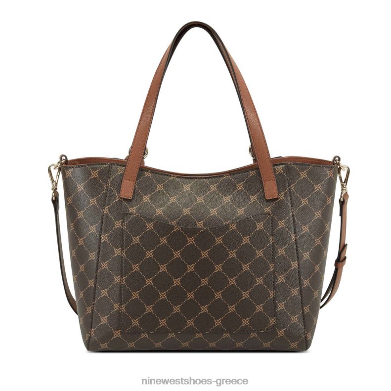 Nine West Kylee medium trap tote 2JJ4N2698 καφέ λογότυπο/μαύρισμα