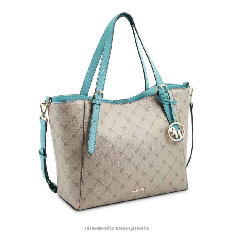 Nine West Kylee medium trap tote 2JJ4N2703 φουντουκιά logo/verdigris